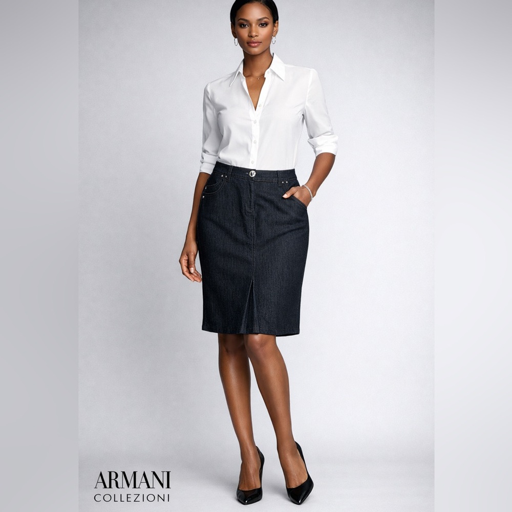 Armani Collezioni Denim Skirt Made in Italy Dark Wash Size 6